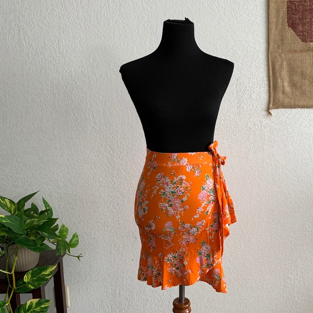 Orange Floral Skirt